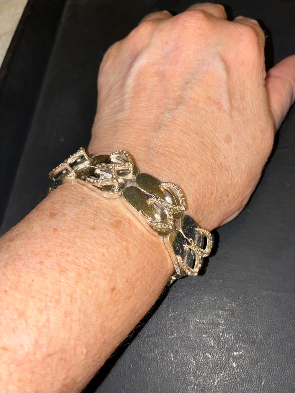 Silver-Tone Linked Flip Flops Crystal Stretch Bracelet